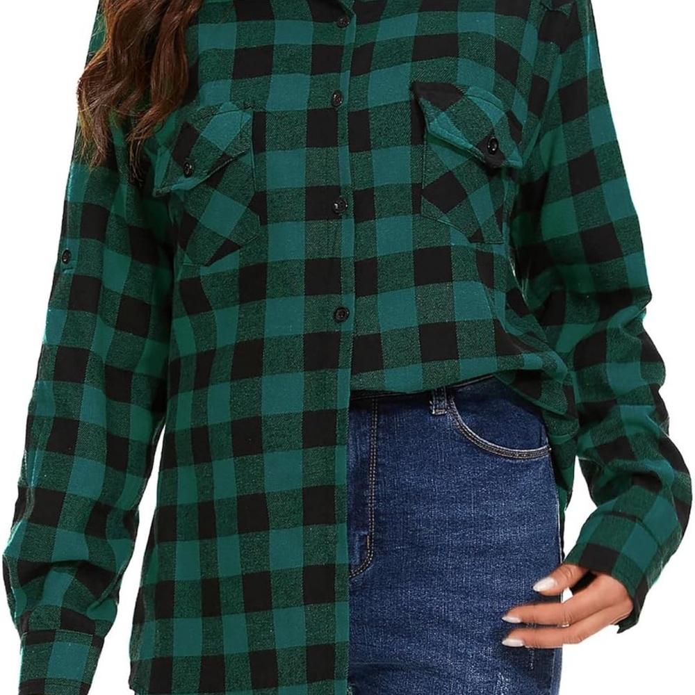Plaid Green and Black Women's Top